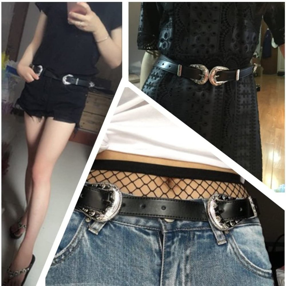 woman vintage  boho belt double buckle